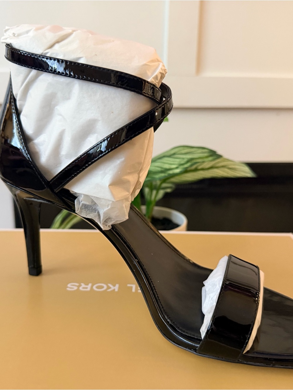 Michael Kors Black Patent Strappy High Heel Sandals